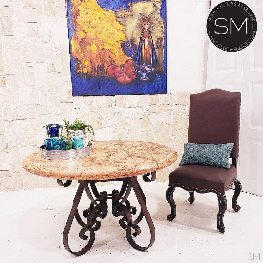 Mexports by Susana Molina 54" Peach Travertine Bullnose Edge Round Vintage Outdoor Dining Table