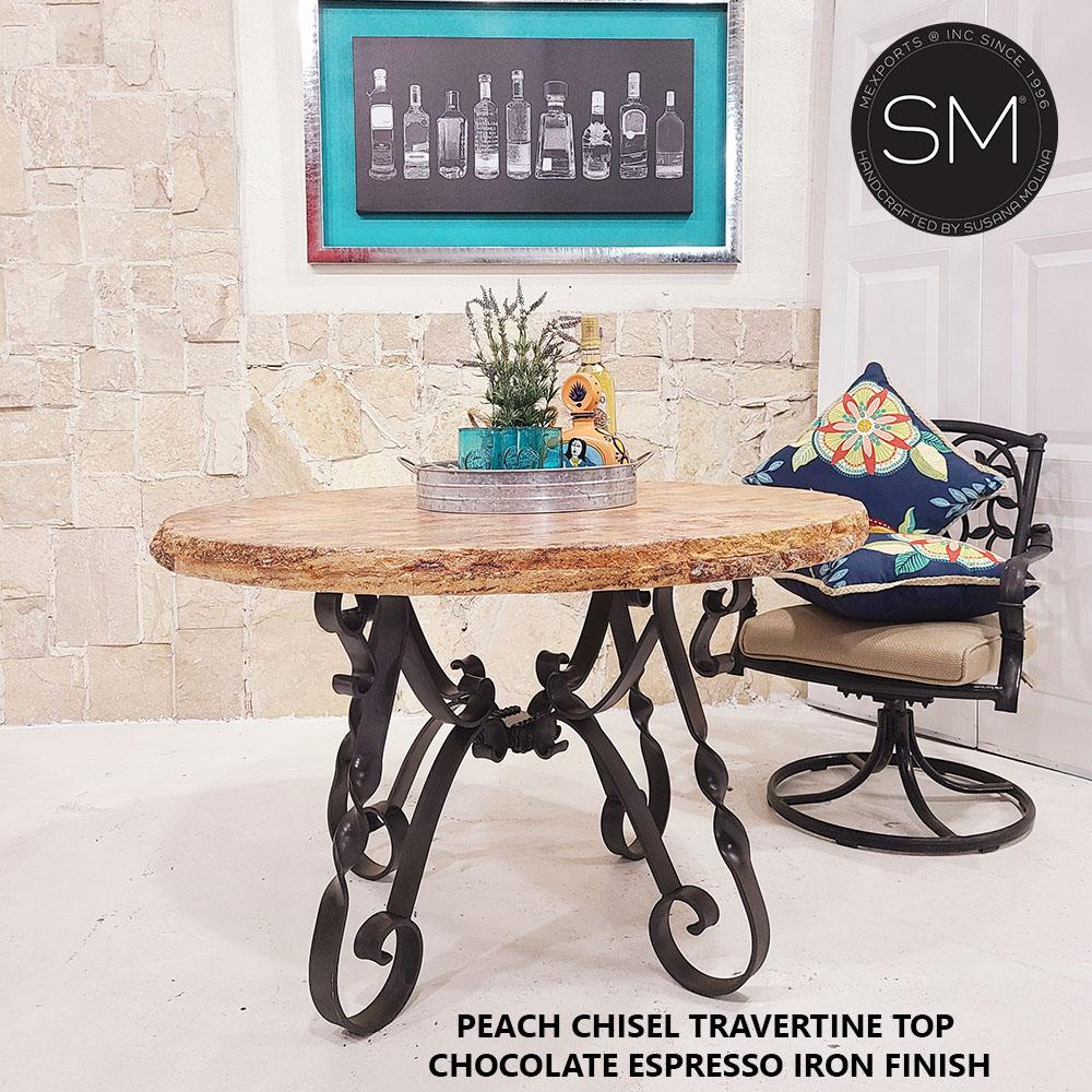 Mexports by Susana Molina 54" Peach Travertine Chisel Edge Round Rustic Patio Dining Table