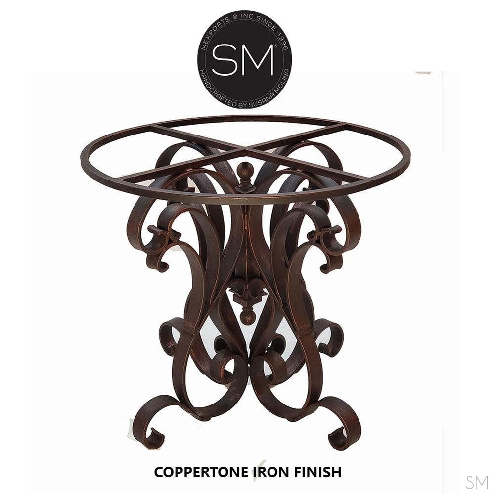 Mexports by Susana Molina 54" RD Mesquite Wood Top Hammer Copper Inlay With Nailheads on Edge Round Dining Table With Iron Base