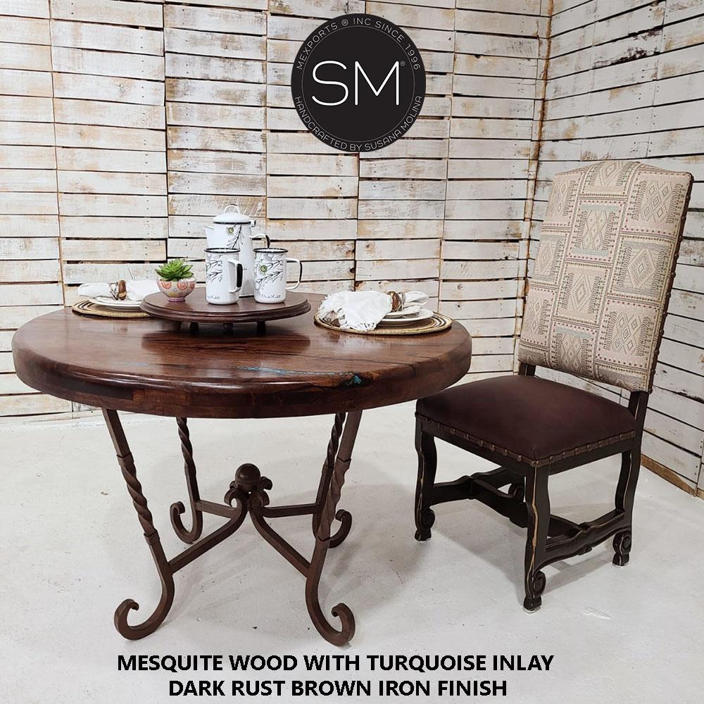 Mexports by Susana Molina 54" RD Rustic Mesquite Wood Top No Inlay Round Dining Table