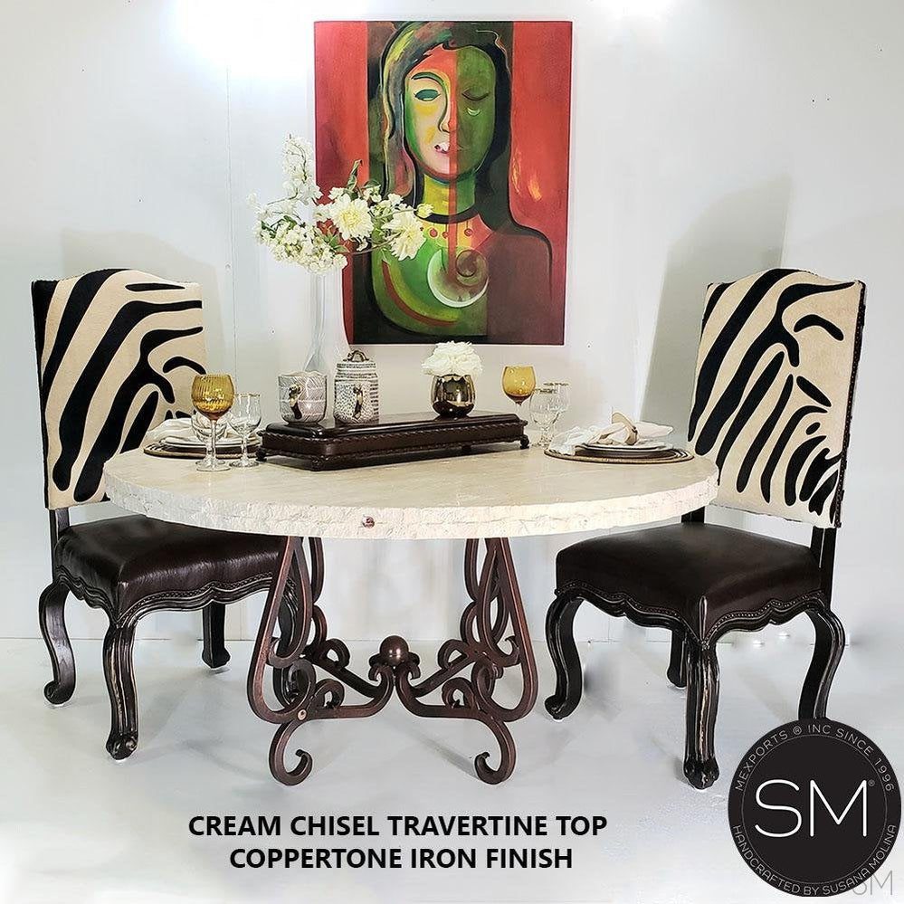 Mexports by Susana Molina 60" Cream Chisel Edge Travertine Stone Top Modern Dining Table