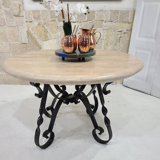 Mexports by Susana Molina 60" Cream Travertine Bullnose Edge Round Rustic Patio Dining Table