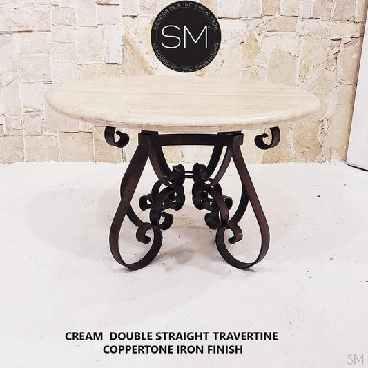 Mexports by Susana Molina 60" Cream Travertine Bullnose Edge Round Vintage Outdoor Dining Table