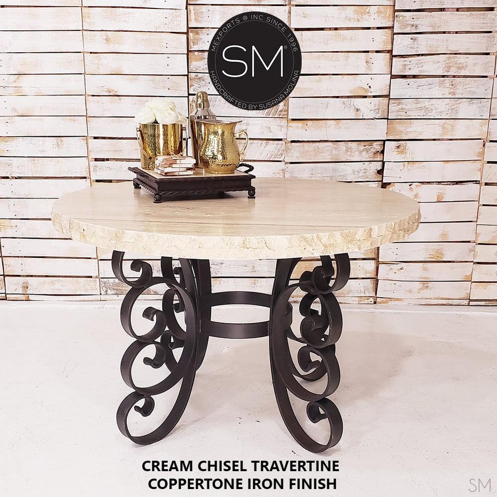 Mexports by Susana Molina 60" Cream Travertine Chisel Edge Round Modern Outdoor Dining Table