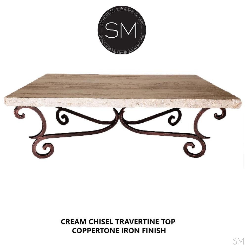 Mexports by Susana Molina 60" Cream Travertine Stone Chisel Edge Elegant Rectangular Coffee Table