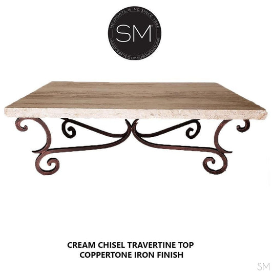 Mexports by Susana Molina 60" Cream Travertine Stone Chisel Edge Elegant Rectangular Coffee Table