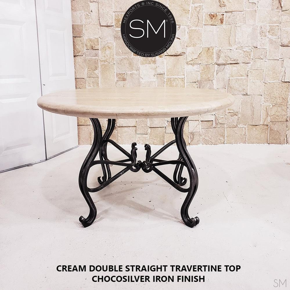 Mexports by Susana Molina 60" Cream Travertine Top Bullnose Edge Round Dining Table