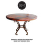 Mexports by Susana Molina 60" Mesquite Wood Bullnose Edge Red Coral Inlay Round Dining Table With Iron Base