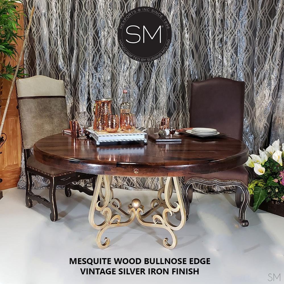 Mexports by Susana Molina 60" Mesquite Wood Top Bullnose Edge No Inlay Round Dining Table