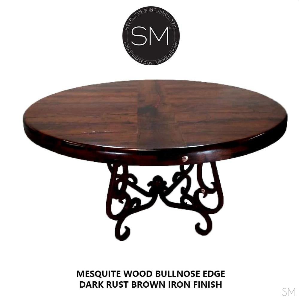 Mexports by Susana Molina 60" Mesquite Wood Top Bullnose Edge Turquoise Inlay Round Dining Table