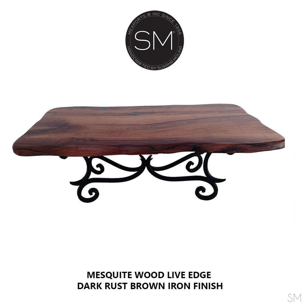 Mexports by Susana Molina 60" Mesquite Wood Top Free Form Edge Gold Citrine Inlay Rectangular Coffee Table