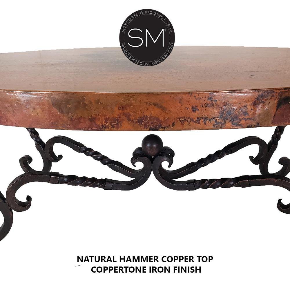 Mexports by Susana Molina 60" Natural Hammered Copper Oval Coffee Table With Iron Legs