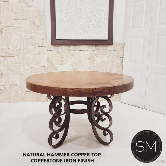 Mexports by Susana Molina 60" Natural Hammered Copper Round Dining Table With Hand-Forged Base