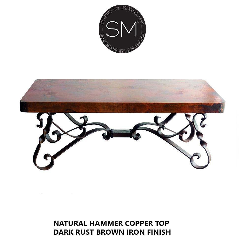 Mexports by Susana Molina 60" Natural Hammered Copper Top With Nailheads on Edge Rectangular Cocktail Coffee Table