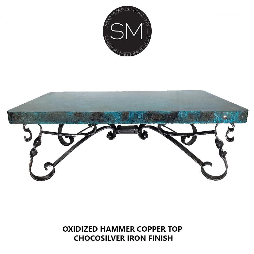 Mexports by Susana Molina 60" Oxidized Hammered Copper Top Rectangular Cocktail Coffee Table