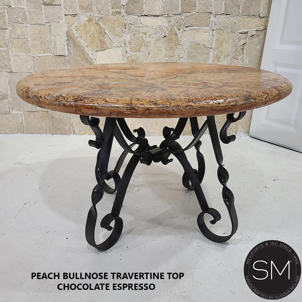 Mexports by Susana Molina 60" Peach Travertine Bullnose Edge Round Rustic Patio Dining Table