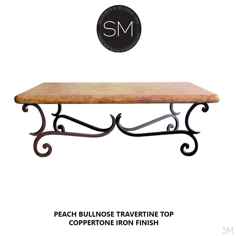Mexports by Susana Molina 60" Peach Travertine Stone Bullnose Edge Elegant Rectangular Coffee Table