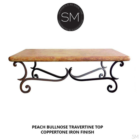 Mexports by Susana Molina 60" Peach Travertine Stone Bullnose Edge Elegant Rectangular Coffee Table
