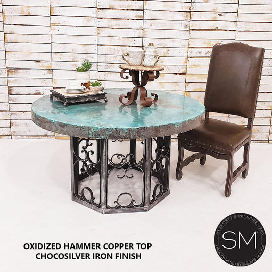 Mexports by Susana Molina 60" RD x 30" H Oxidized Hammer Copper Top Round Dining Table