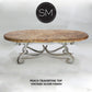 Mexports by Susana Molina 60" W x 32" L Peach Travertine Chisel Edge Antique Design Oval Coffee Table