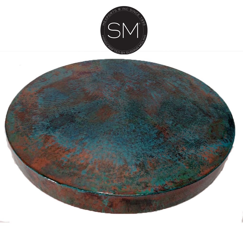 Mexports by Susana Molina 60" x 30" Oxidized Hammer Copper Top and 4-Leg Iron Base Round Dining Table