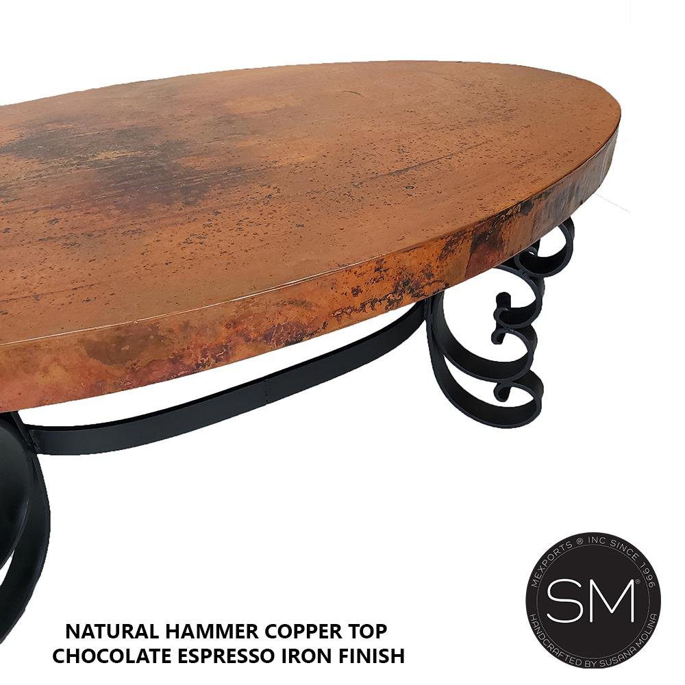 Mexports by Susana Molina 60" x 32" Natural Hammer Copper Top Oval Contemporary Coffee Table