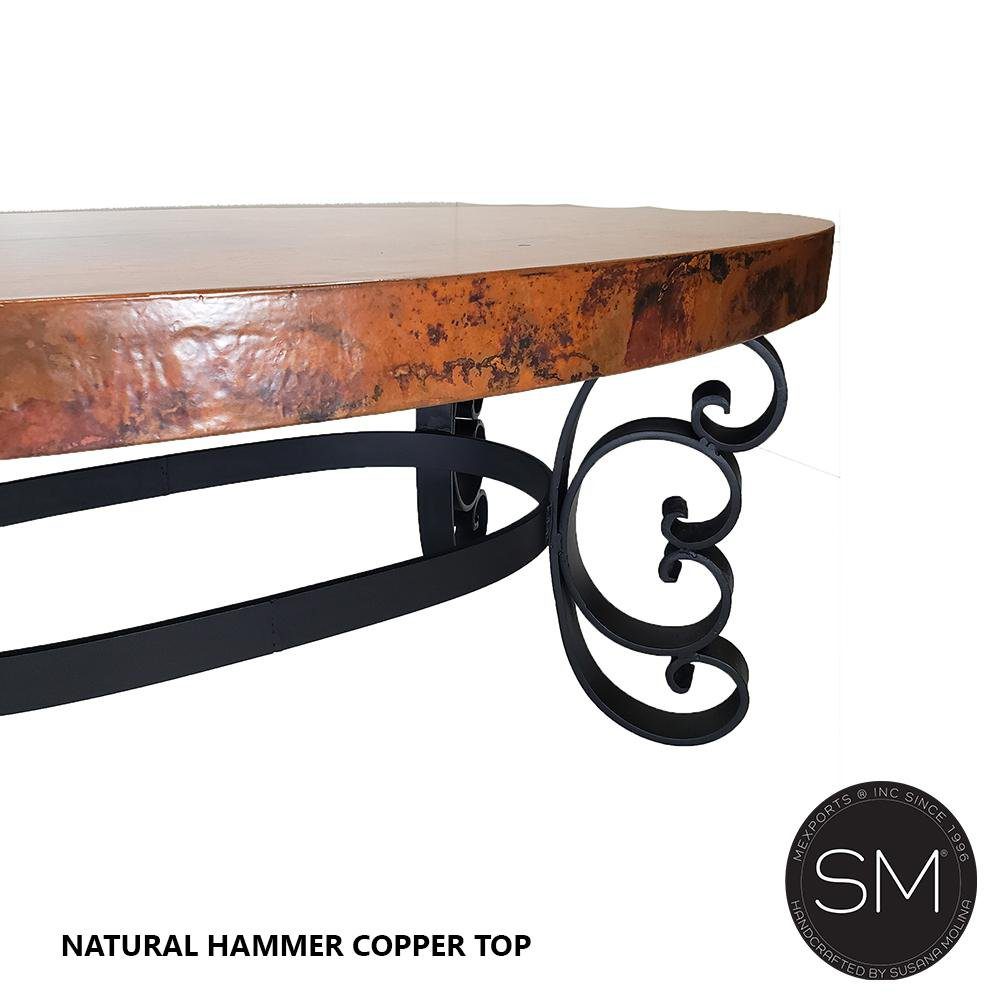 Mexports by Susana Molina 60" x 32" Natural Hammer Copper Top Oval Contemporary Coffee Table