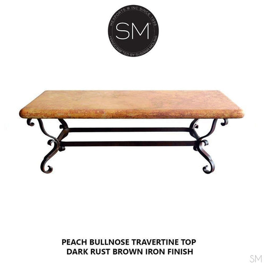 Mexports by Susana Molina 60" x 32" Peach Travertine Top Bullnose Edge Rectangular Coffee Table