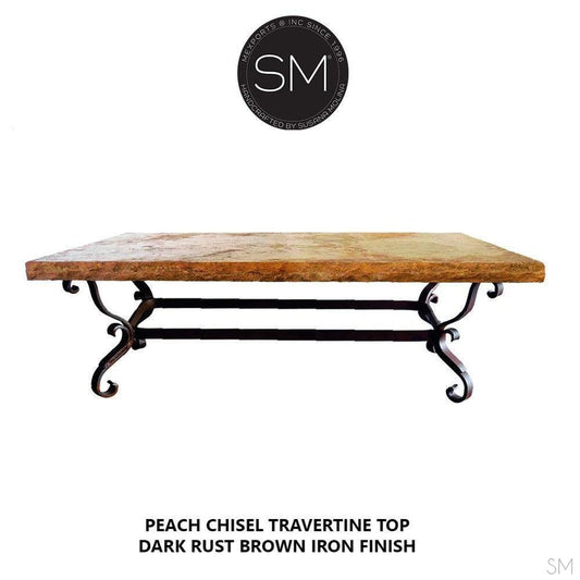 Mexports by Susana Molina 60" x 32" Peach Travertine Top Chisel Edge Rectangular Coffee Table