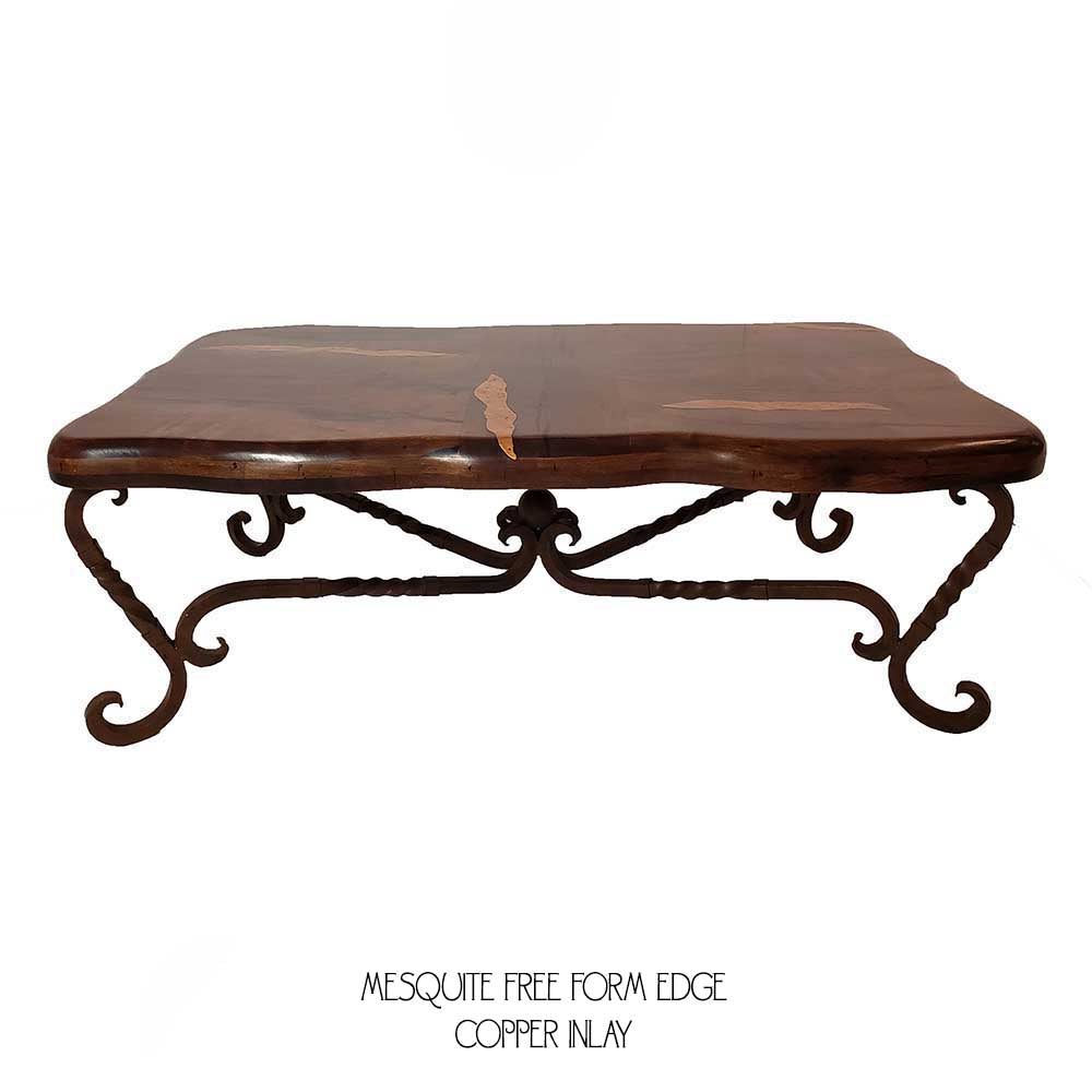 Mexports by Susana Molina 72" Mesquite Wood Top Free Form Edge Gold Citrine Inlay Elegant Rectangular Coffee Table