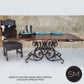 Mexports by Susana Molina 72" Mesquite Wood Top Live Edge Hammer Copper Inlay Single Pedestal Rectangular Dining Table