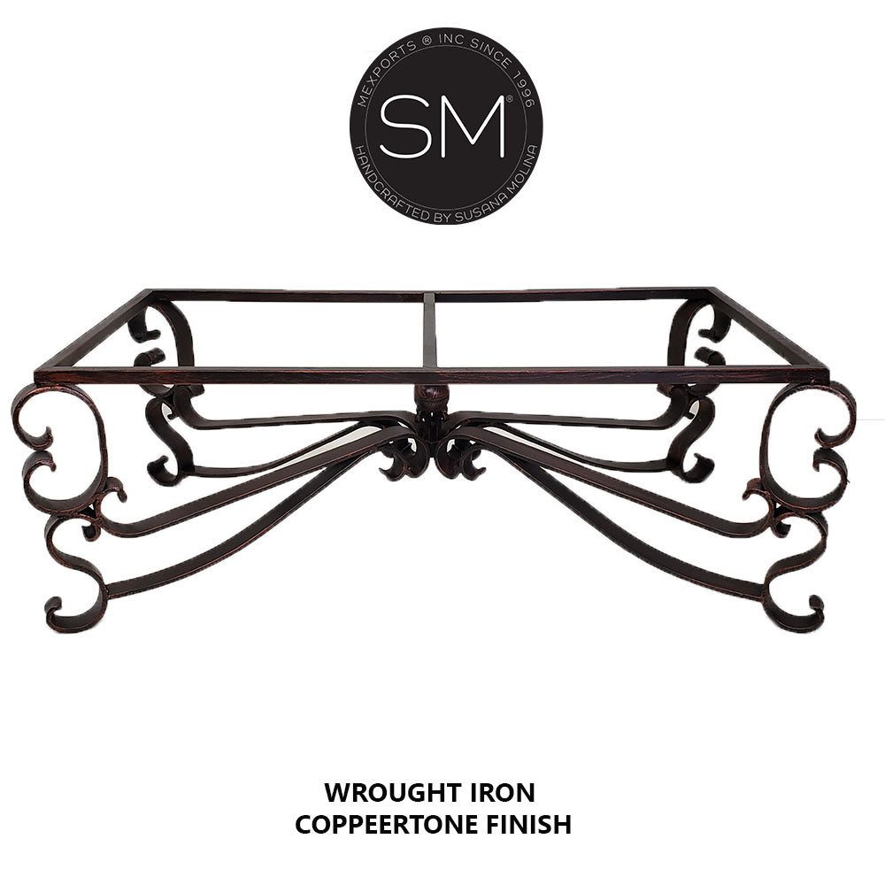 Mexports by Susana Molina 72" Natural Hammer Copper Top Elegant Rectangular Coffee Table