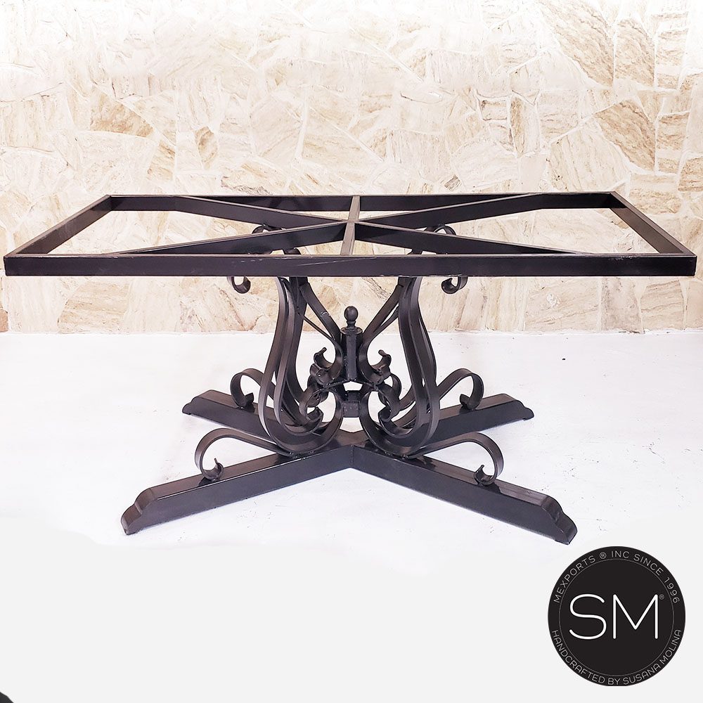 Mexports by Susana Molina 72" Natural Hammer Copper Top With Nailheads on Edge Rectangular Dining Table With Wrought Iron Base