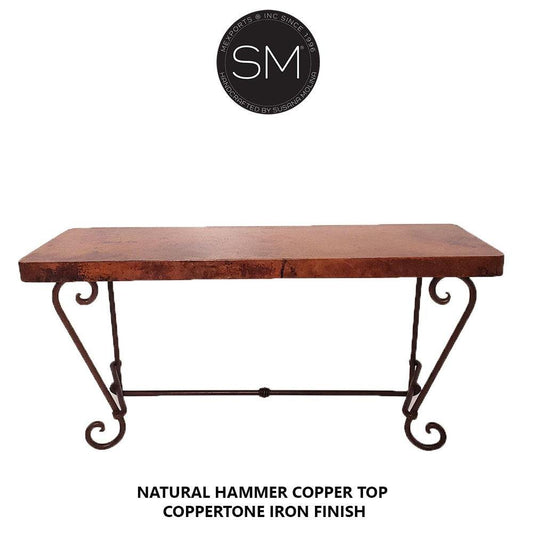 Mexports by Susana Molina 72" Natural Hammered Copper Rectangular Console Table With Vintage Iron Base