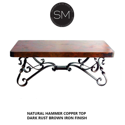 Mexports by Susana Molina 72" Natural Hammered Copper Top Rectangular Cocktail Coffee Table