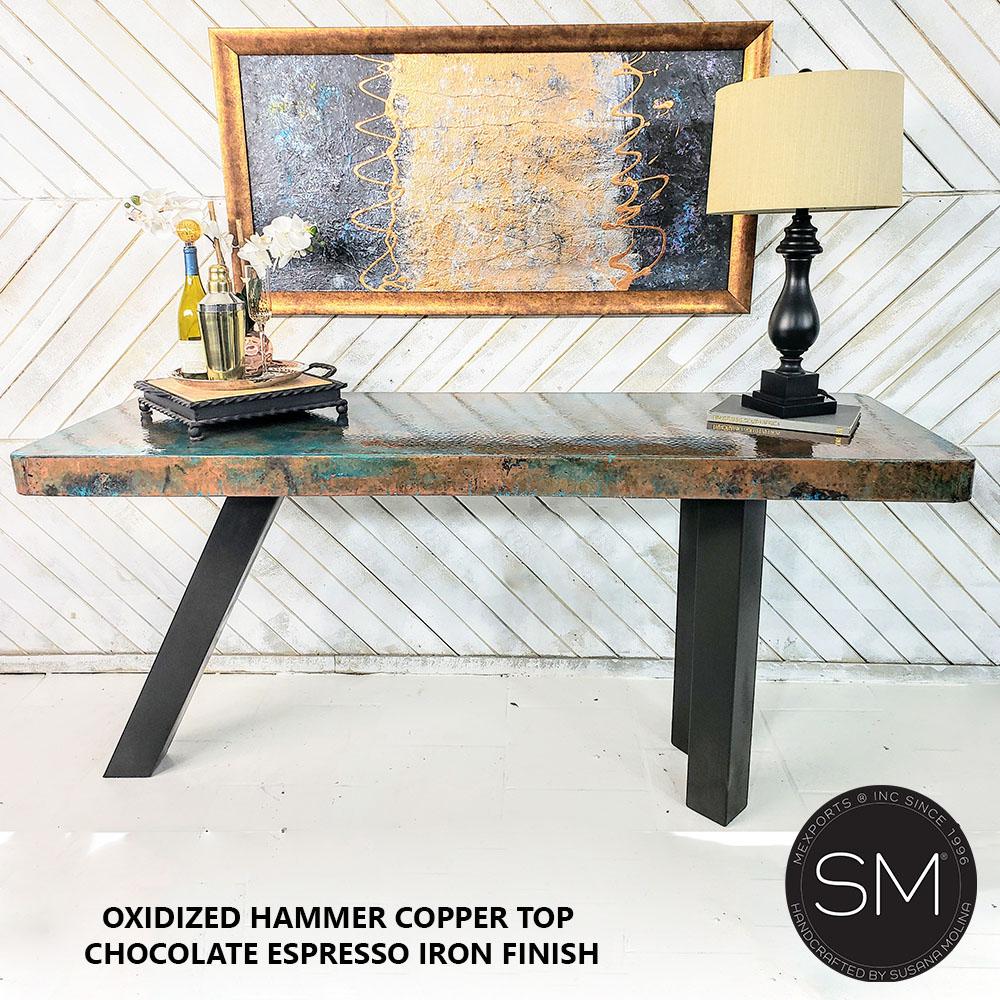 Mexports by Susana Molina 72" Oxidized Hammered Copper Rectangular Console Table