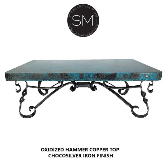Mexports by Susana Molina 72" Oxidized Hammered Copper Top Rectangular Cocktail Coffee Table