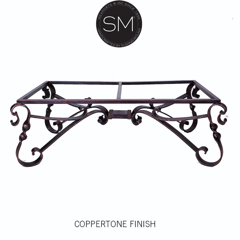 Mexports by Susana Molina 72" Oxidized Hammered Copper Top With Nailheads on Edge Rectangular Cocktail Coffee Table