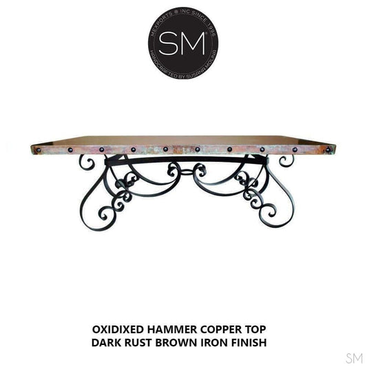 Mexports by Susana Molina 72" Oxidized Hammered Copper Top With Nailheads on Edge Rectangular Conference Table