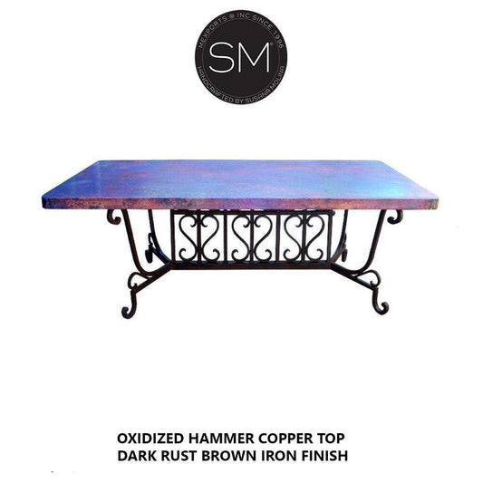 Mexports by Susana Molina 72" Oxidized Luxury Hammered Copper Top Rectangular Dining Table