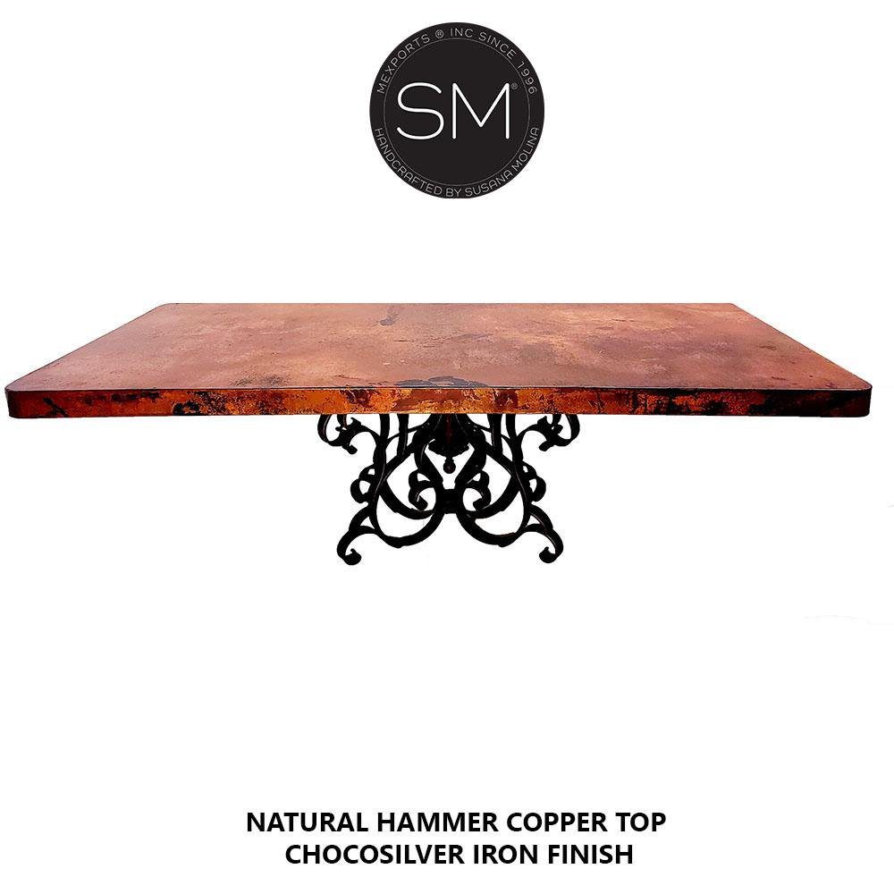 Mexports by Susana Molina 72" x 42" Natural Hammer Copper With Nailheads Single Pedestal Rectangular Dining Table