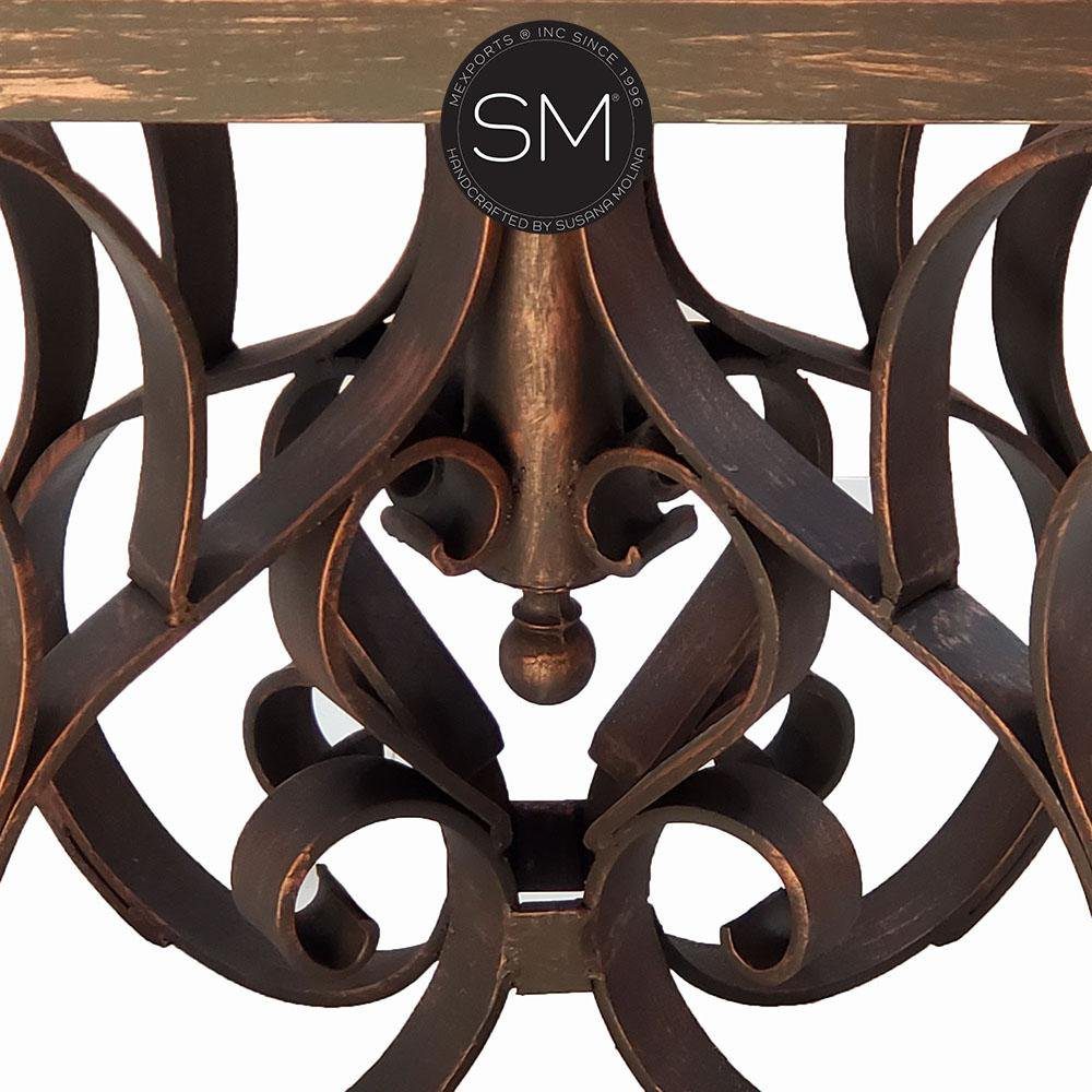 Mexports by Susana Molina 72" x 42" Natural Hammer Copper With Nailheads Single Pedestal Rectangular Dining Table