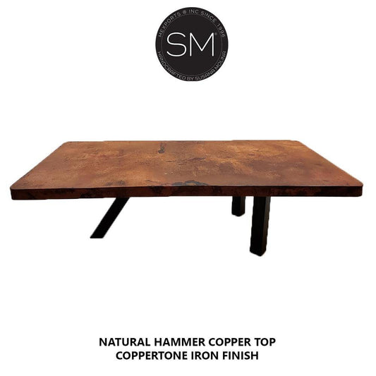 Mexports by Susana Molina 84" Natural Hammer Copper Top Rectangular Dining Table With Wrought Iron Legs