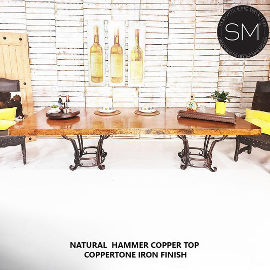 Mexports by Susana Molina 84" Natural Hammer Copper Top Rectangular Mediterranean Dining Table