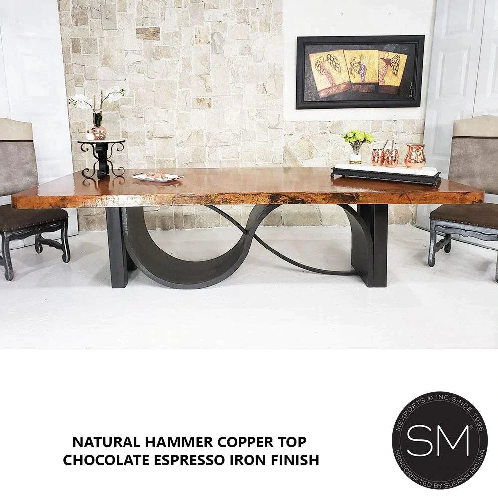 Mexports by Susana Molina 84" Natural Hammered Copper With Nailheads Rectangular Dining Table