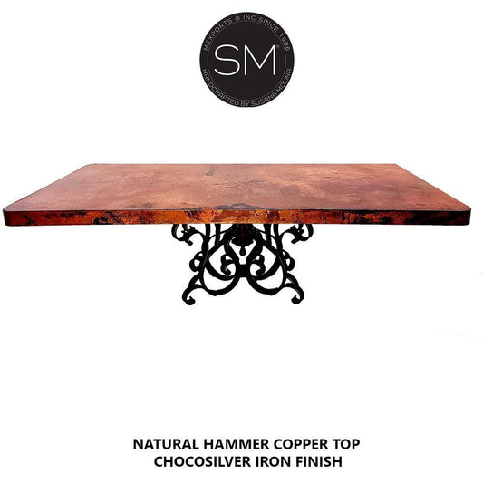 Mexports by Susana Molina 84" x 42" Natural Hammer Copper Single Pedestal Rectangular Dining Table