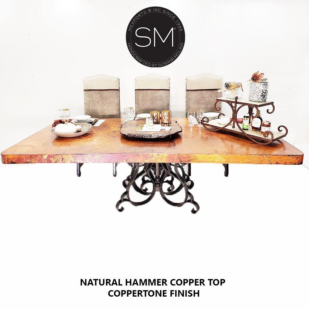 Mexports by Susana Molina 84" x 42" Natural Hammer Copper With Nailheads Single Pedestal Rectangular Dining Table