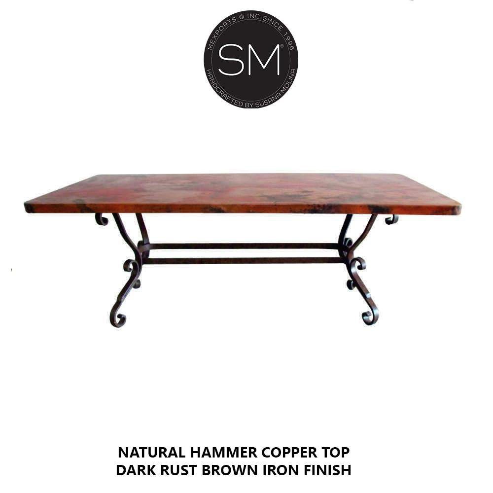 Mexports by Susana Molina 84" x 42" Natural Hammered Copper With Nailheads Classic Rectangular Dining Table