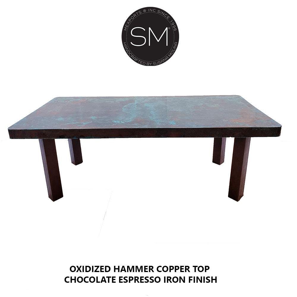 Mexports by Susana Molina 84" x 42" Oxidized Hammer Copper Top With Nailheads Round Corners Dining Table