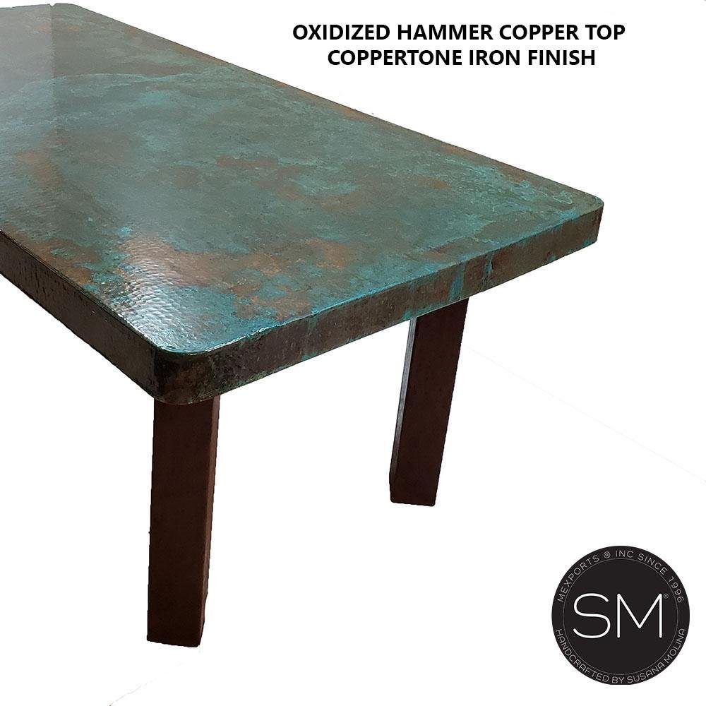 Mexports by Susana Molina 84" x 42" Oxidized Hammer Copper Top With Nailheads Round Corners Dining Table